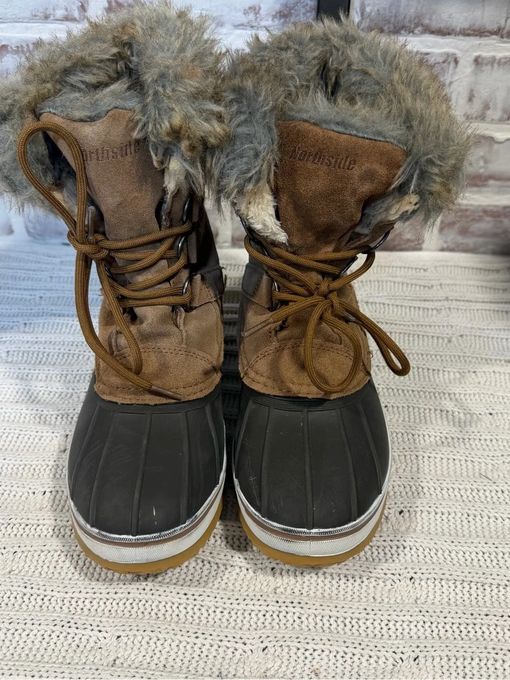 Northside Brown Faux-Suede Fur-Trim Winter Duck Boots